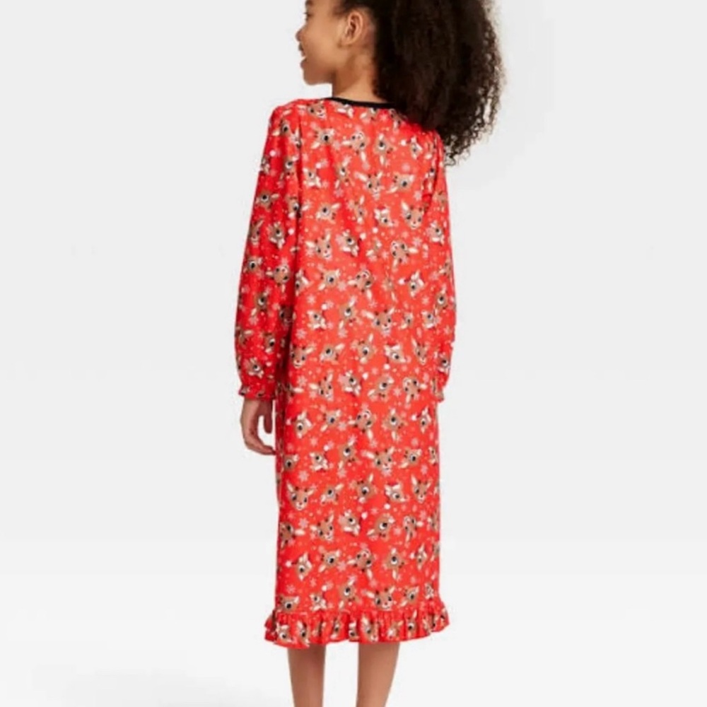 Red Christmas Pajama Nightgown with Rudolph - Picture 3 of 7